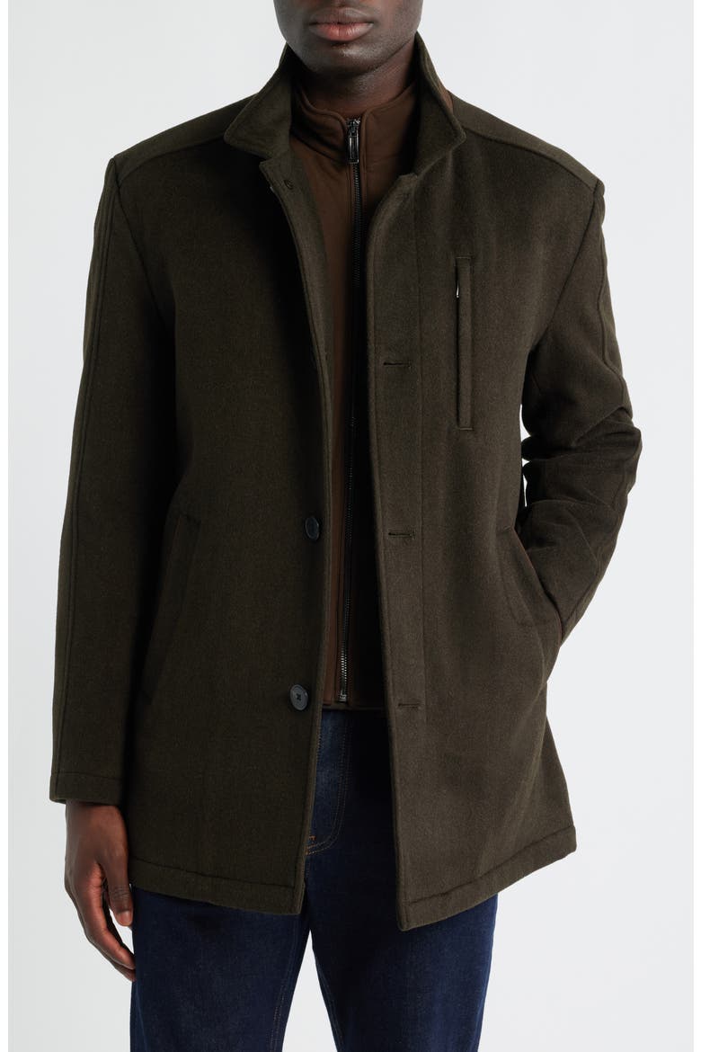 Upton Luxe 175th Anniversary Brown Wool Blend Car Coat with Removable Suede Bib, Main, color, LODEN