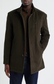 Johnston & Murphy Upton Luxe 175th Anniversary Brown Wool Blend Car Coat with Removable Suede Bib