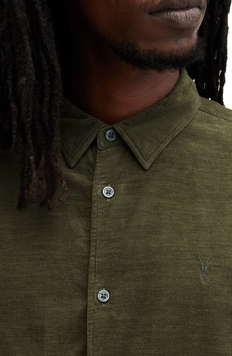 AllSaints Birchwood Fine Wale Corduroy Button-Up Shirt, Alternate, color, Cage Brown