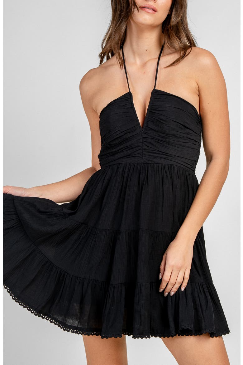 Notch Front Halter Dress, Alternate, color, BLACK