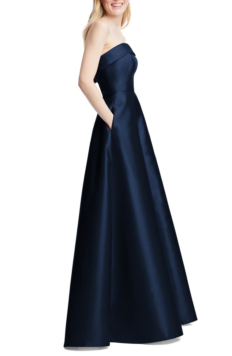 Alfred Sung Strapless Cuff Satin Gown, Alternate, color, Midnight