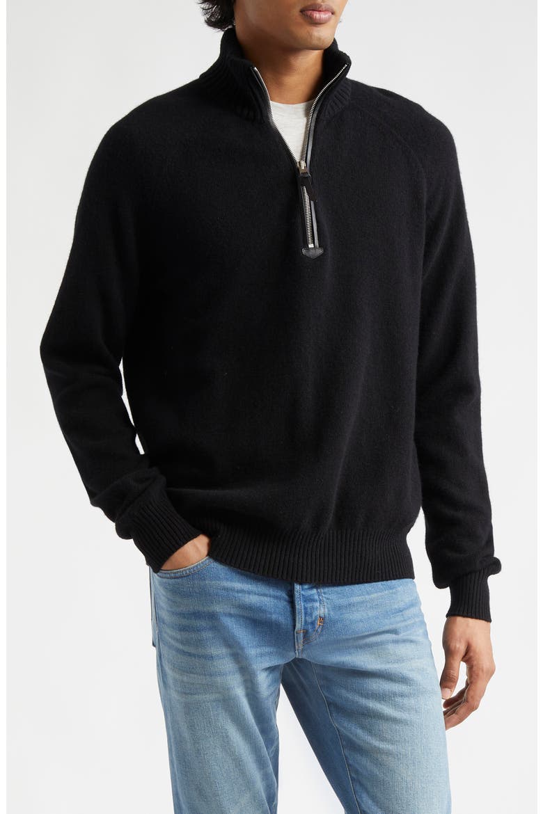 Lambswool & Cashmere Half Zip Sweater, Main, color, BLACK