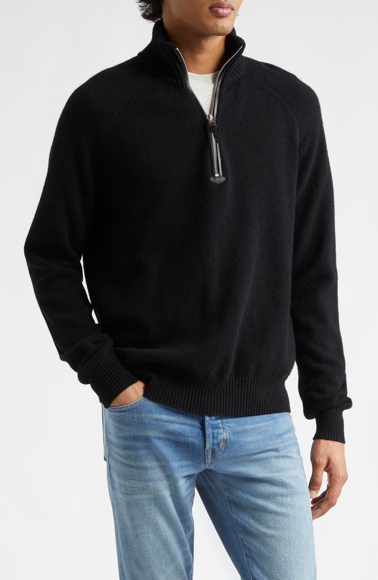 TOM FORD Lambswool & Cashmere Half Zip Sweater, Main, color, Black