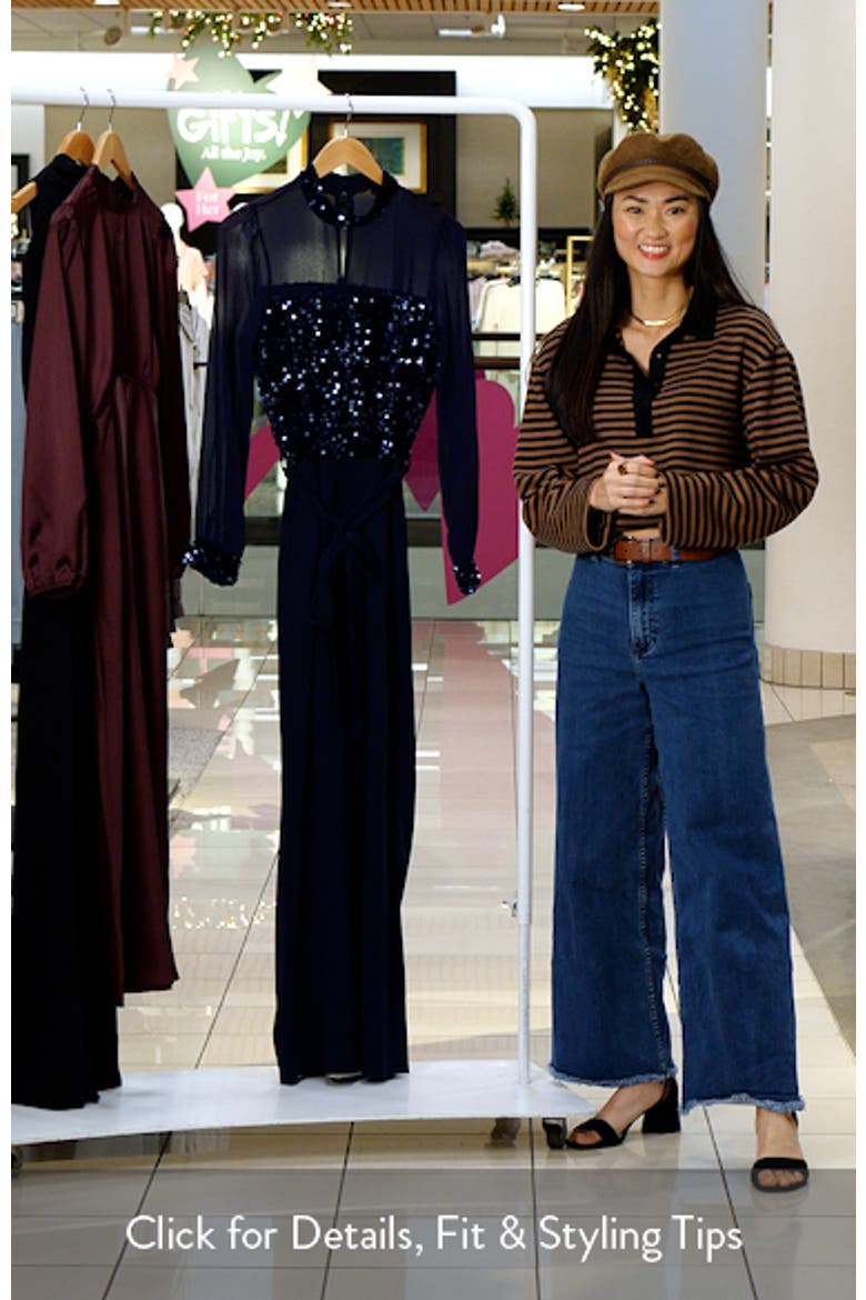 Sequin Mixed Media Long Sleeve Jumpsuit video