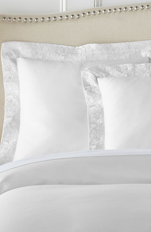 Pure Parima Egyptian Cotton Sateen Embroidered 3-piece Ariane Duvet Cover Set In White