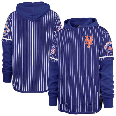 Men's '47  Royal New York Mets Pinstripe Double Header Pullover Hoodie