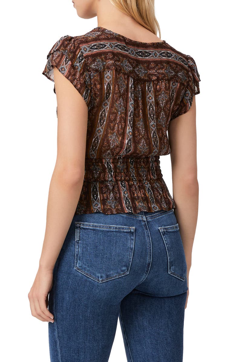 PAIGE Pancetta Smocked Waist Silk Blend Top, Alternate, color, Landslide Multi