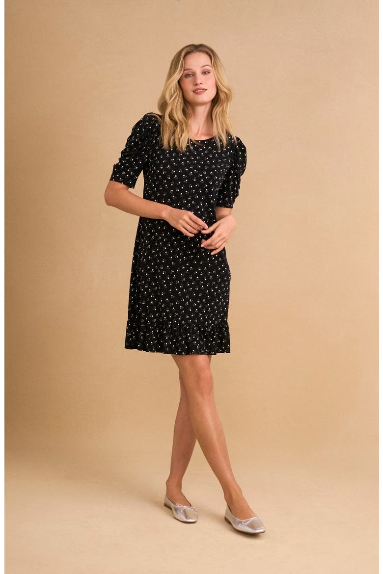 Floral Ruched Sleeve Dress, Alternate, color, RICH BLACK