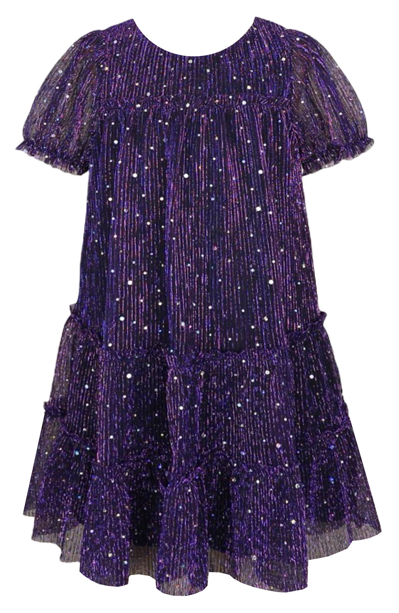 Zunie Kids' Plissé Metallic Babydoll Dress