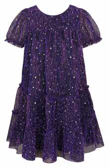 Zunie Kids' Plissé Metallic Babydoll Dress