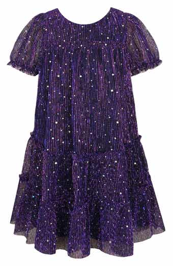 Zunie Kids' Plissé Metallic Babydoll Dress