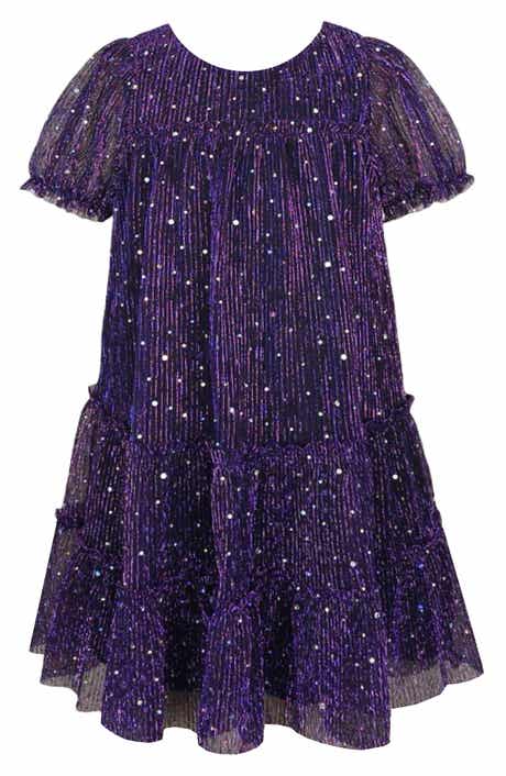 Zunie Kids' Plissé Metallic Babydoll Dress