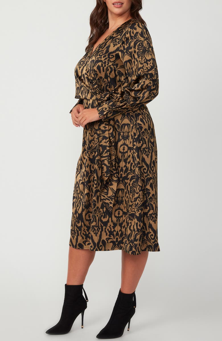 Estelle Serenity Long Sleeve Satin Twill Faux Wrap Midi Dress, Alternate, color, Print