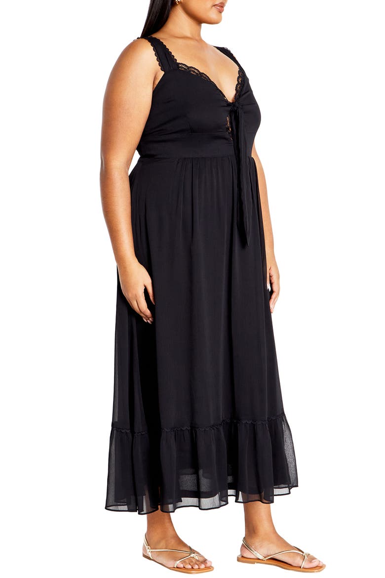 Lidia Lace Trim Maxi Dress, Alternate, color, BLACK