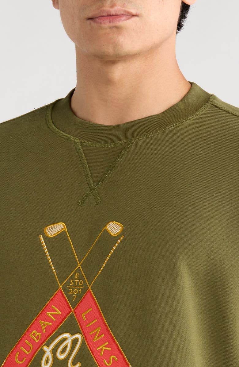MALBON Trinity Embroidered Cotton Sweatshirt, Alternate, color, Chive