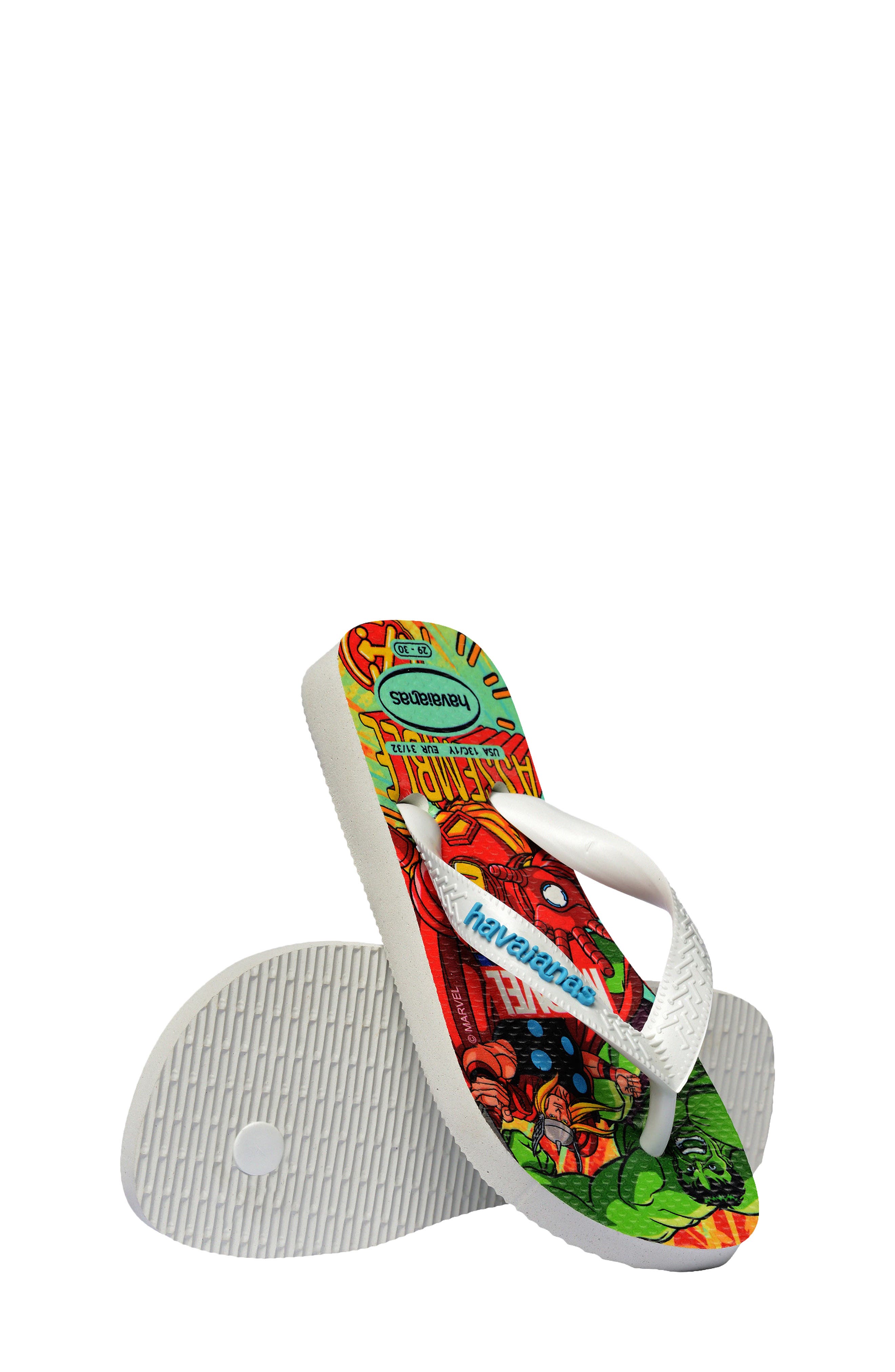 Havaianas Kids' Marvel Flip Flop, Alternate, color, White/White/Blue