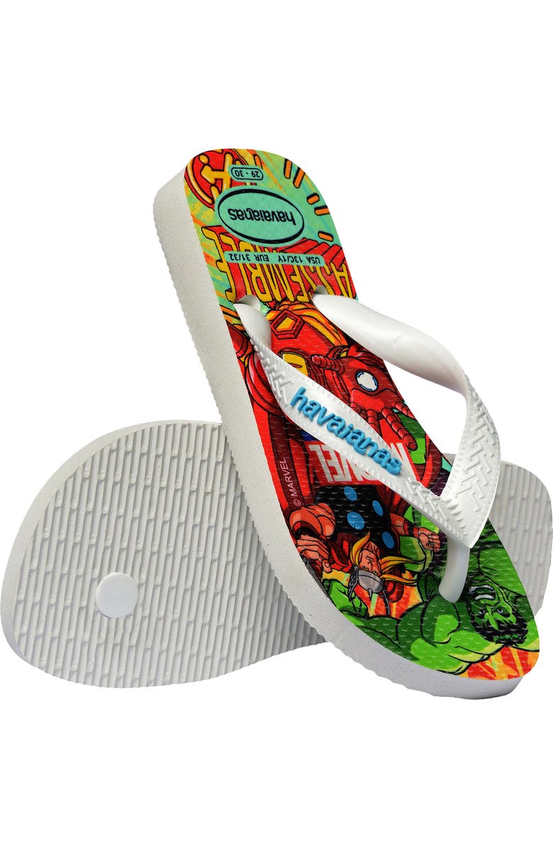 Havaianas Kids' Marvel Flip Flop, Alternate, color, White/White/Blue