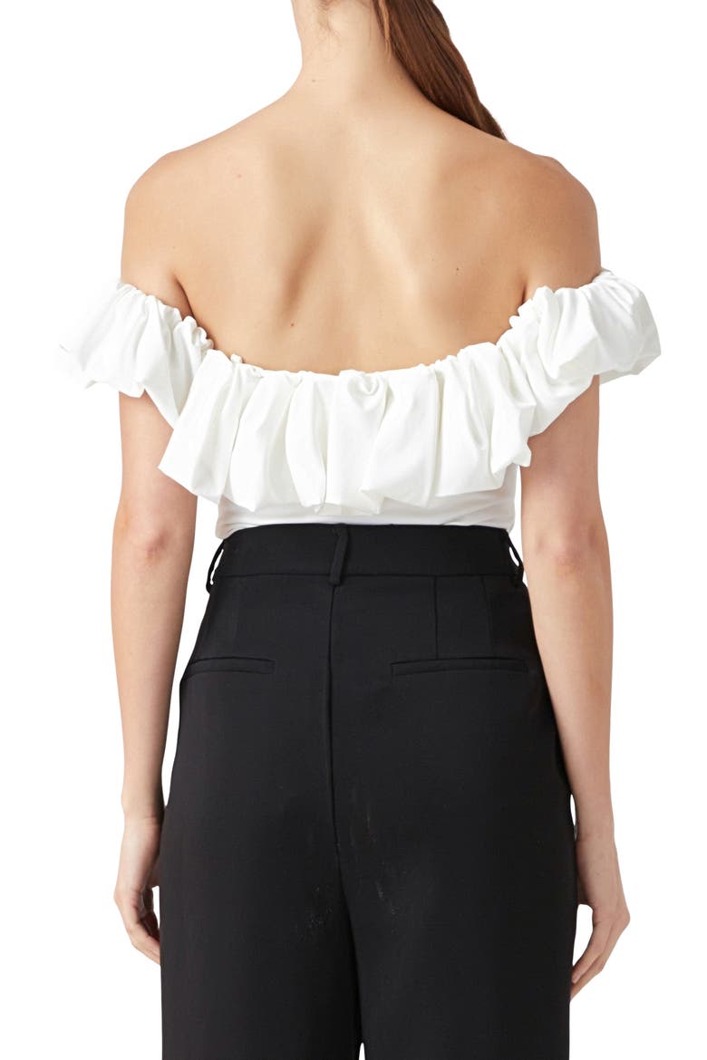 Off the Shoulder Bubble Top, Alternate, color, WHITE