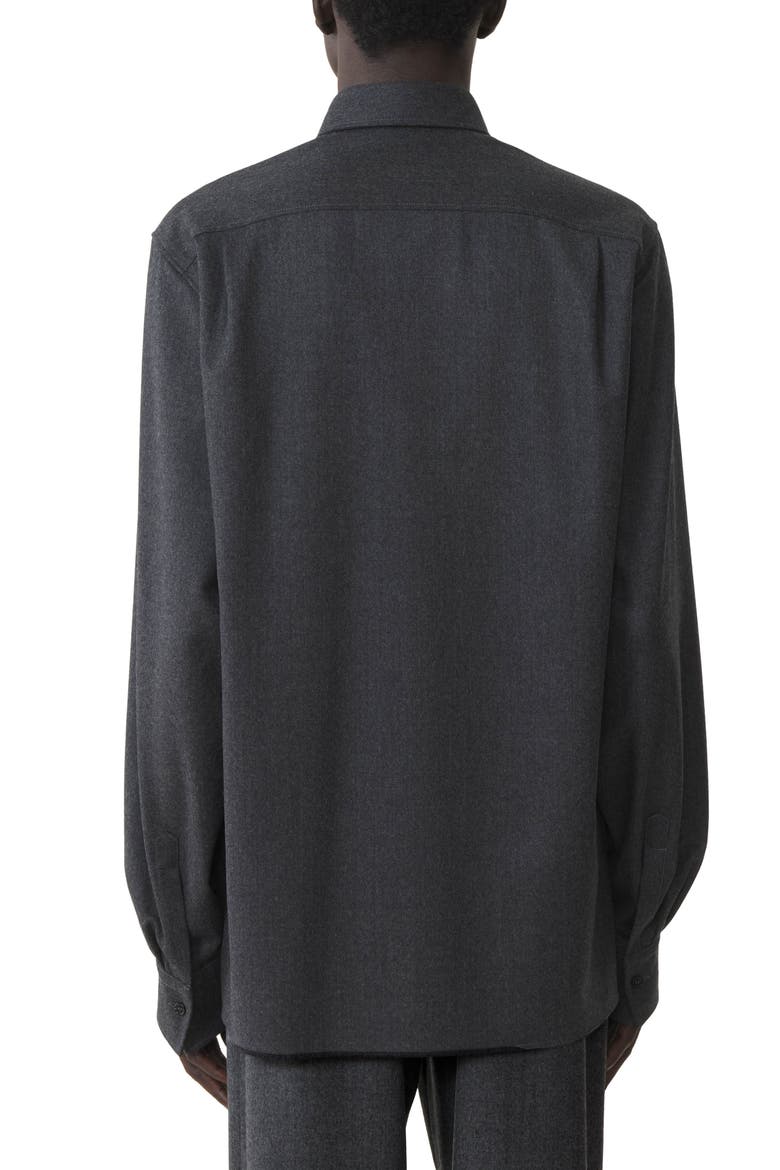 Straight-Cut Overshirt In Wool Flannel, Alternate, color, Charcoal