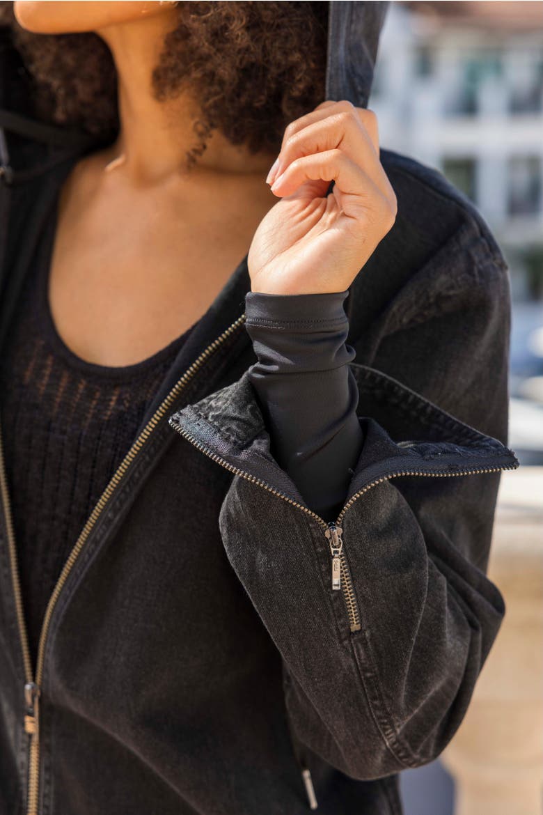 Com-pressi-on Me Denim Hoodie, Alternate, color, Black