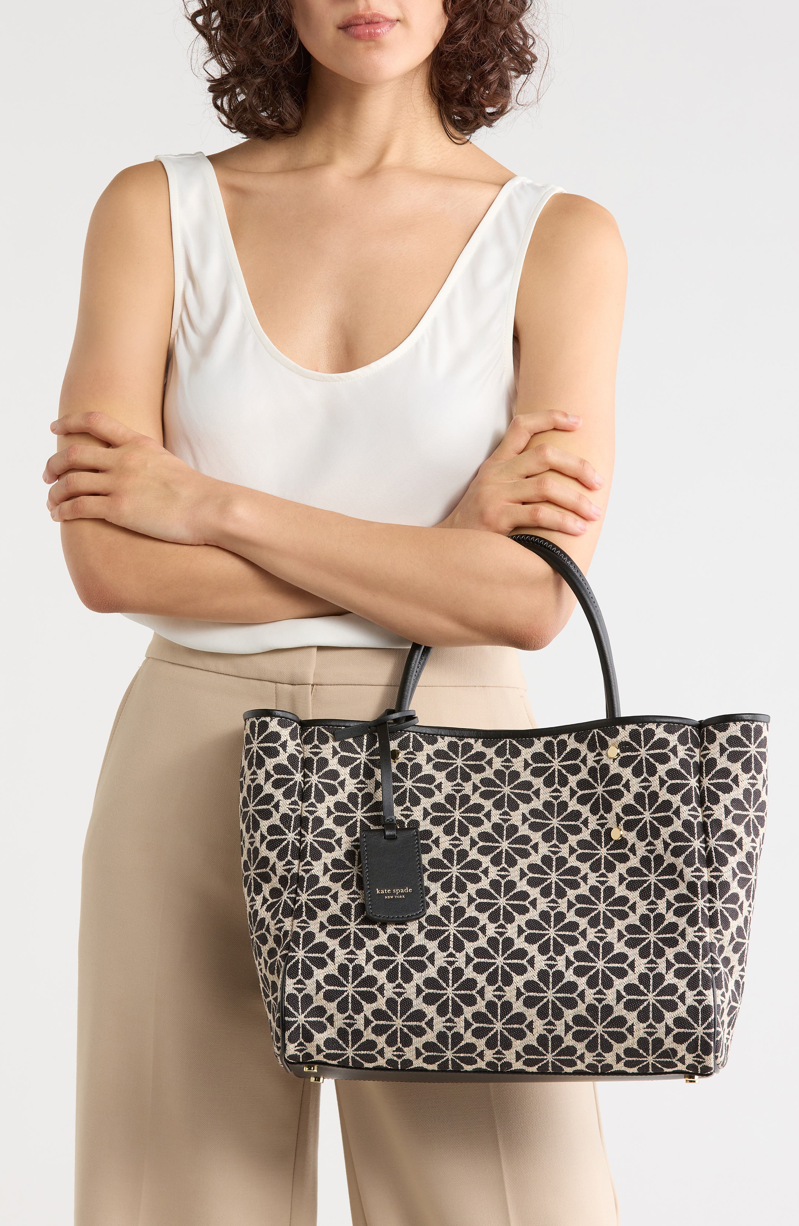 spade flower jacquard tote, Alternate, color, SAND MULTI