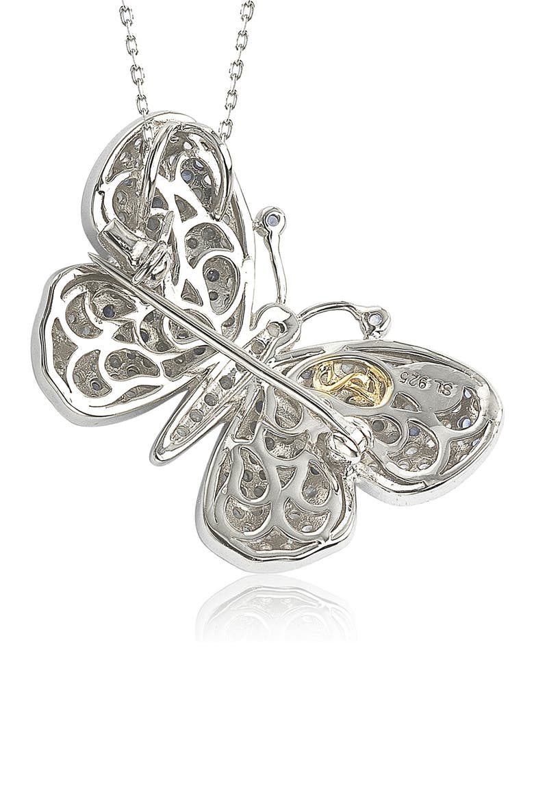 Sterling Silver Pavé Blue Sapphire & Lab Created White Sapphire Butterfly Pendant Necklace, Alternate, color, BLUE