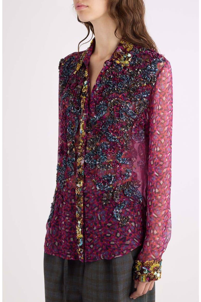 Chevy Embroidered Ruffle Viscose Chiffon Shirt, Alternate, color, FUCHSIA