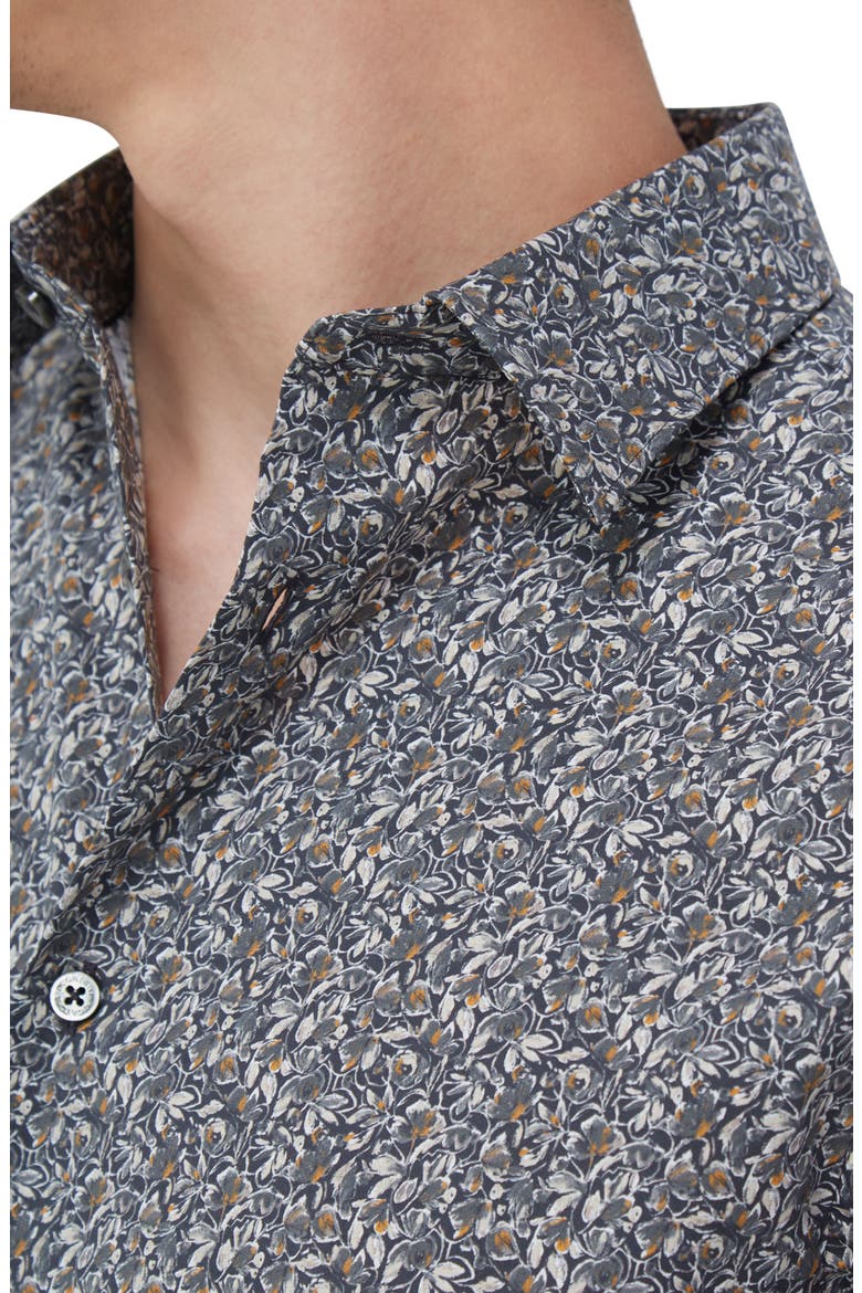 Julian Shaped Fit Leaf Print Button-Up Shirt, Alternate, color, KHAKI