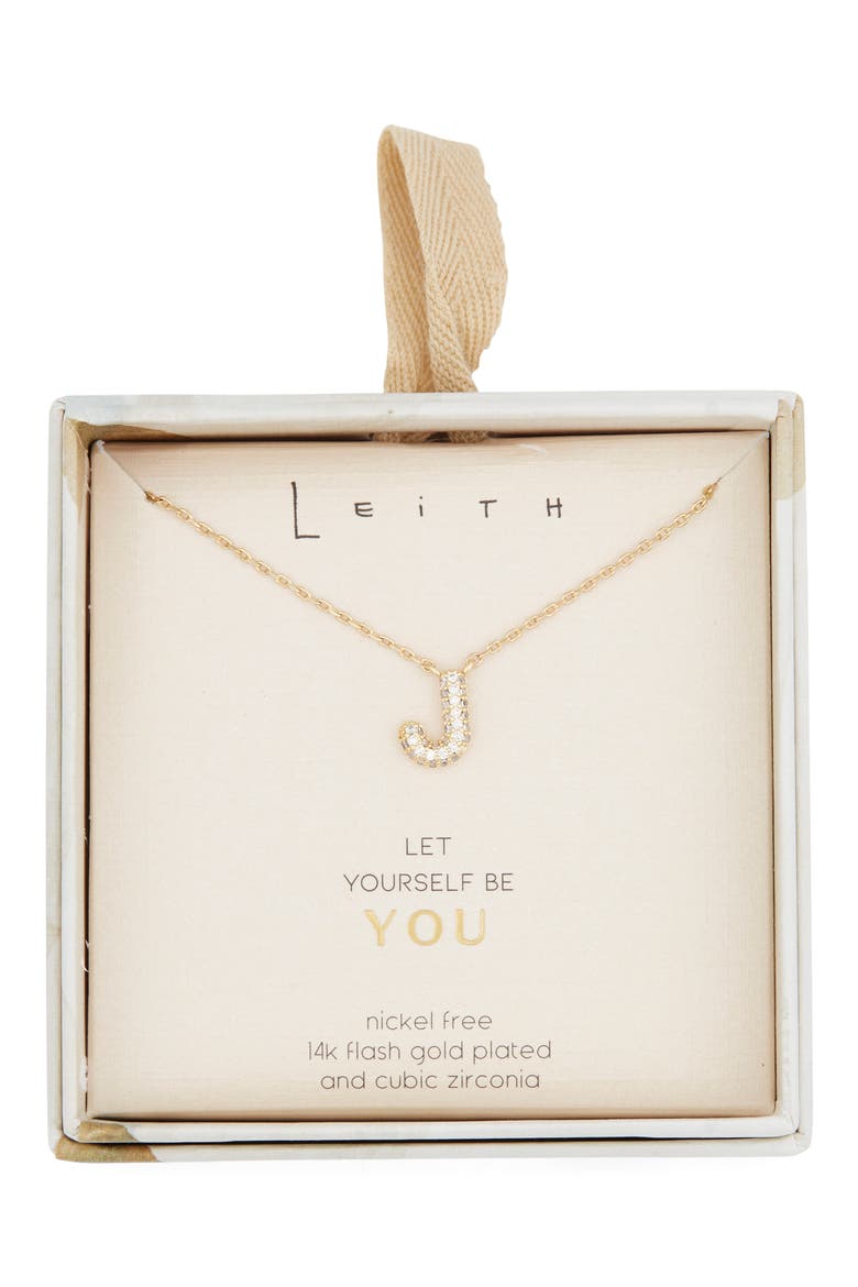 Cubic Zirconia Initial Pendant Necklace, Main, color, J- CLEAR- GOLD