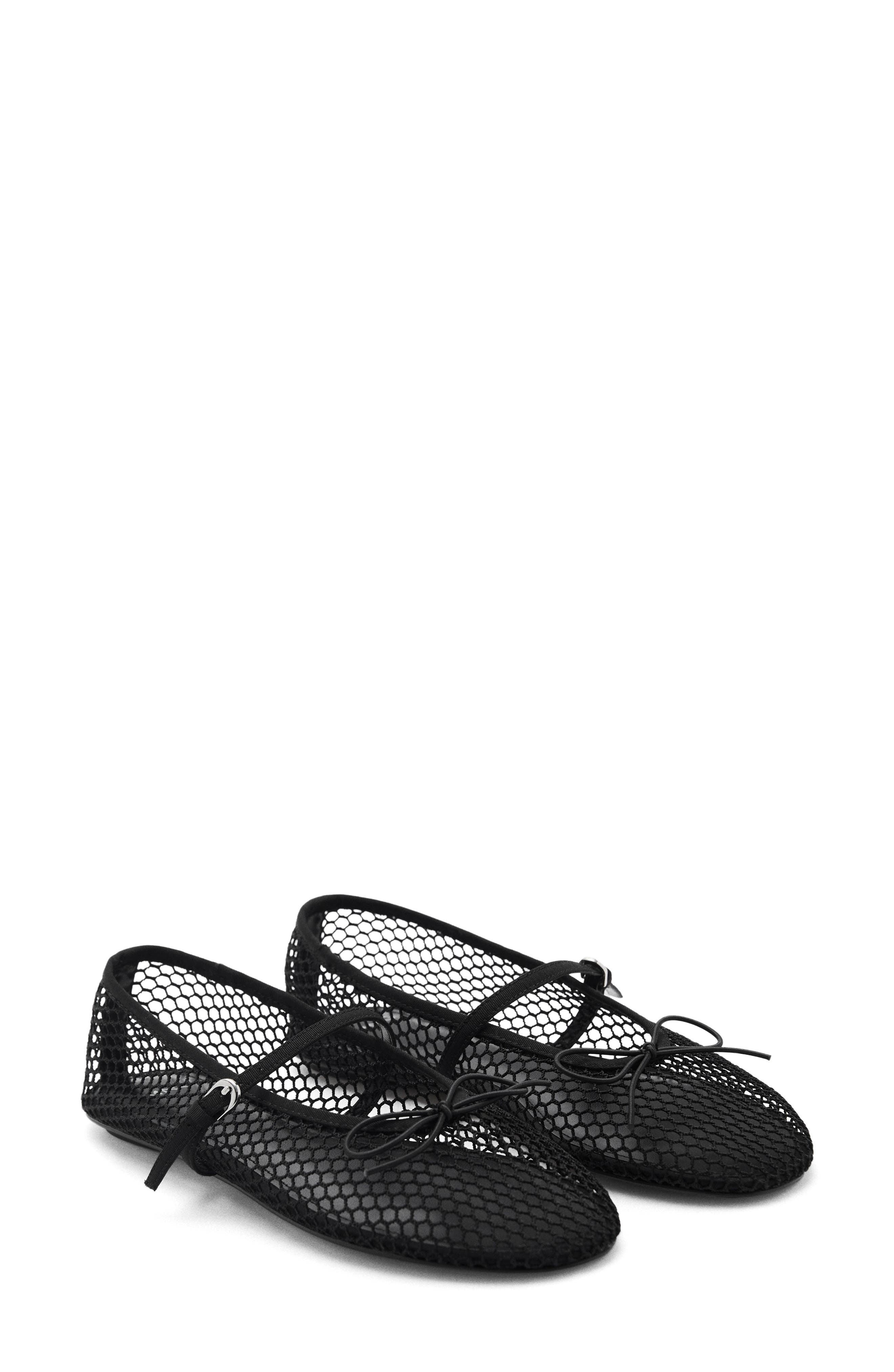 MANGO Buckle Strap Fishnet Ballet Flat, Alternate, color, Black