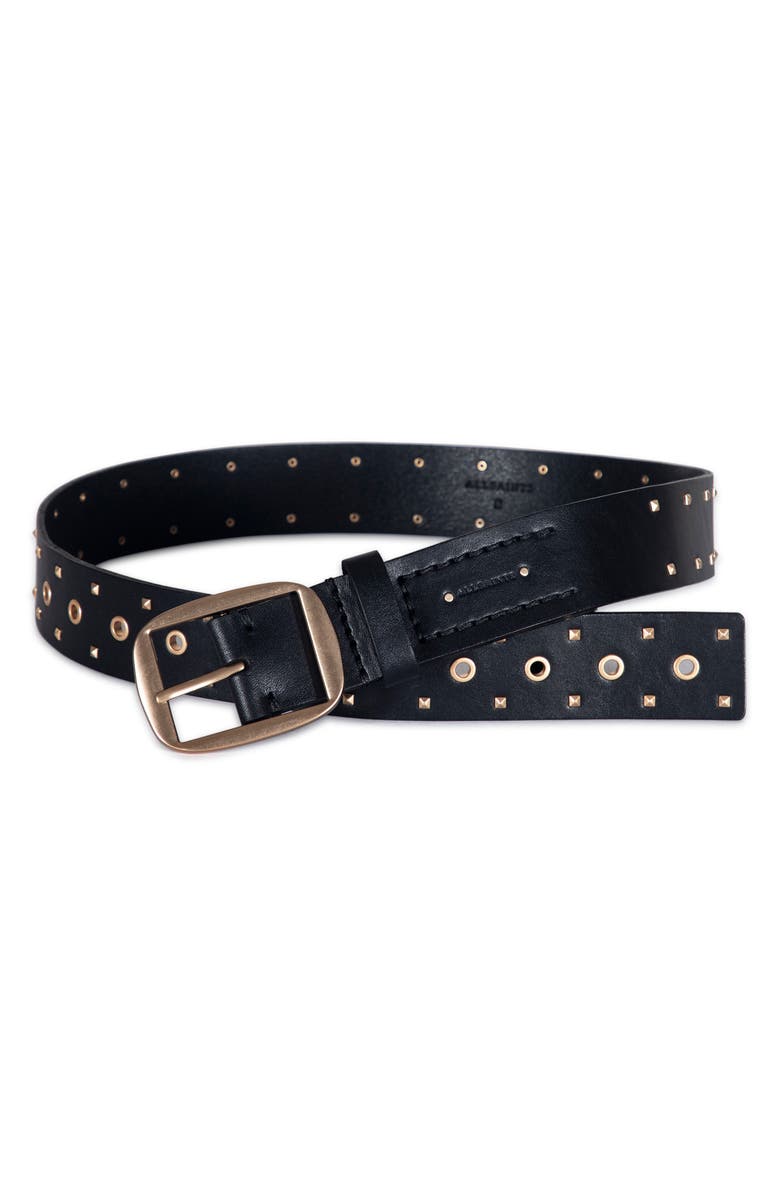 AllSaints Pyramid Stud & Eyelet Leather Belt, Alternate, color, 