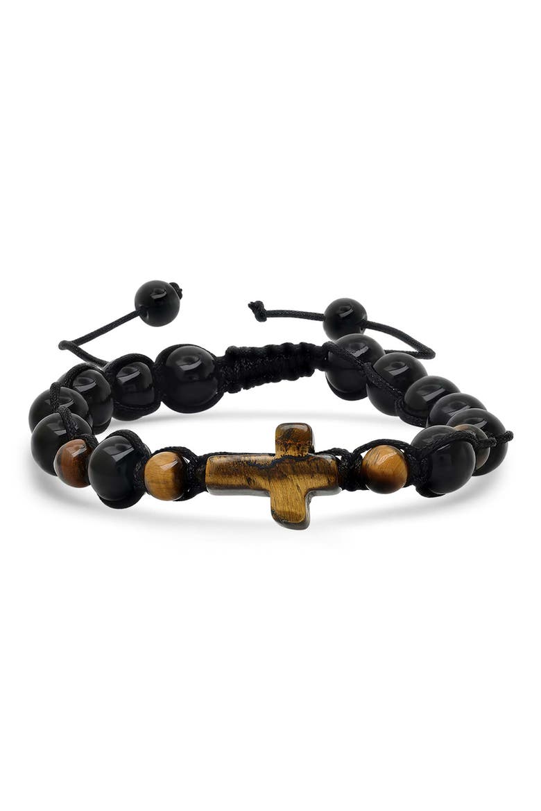 Men's Tiger's-Eye & Bead Cross Bracelet, Main, color, BLACK/ BROWN