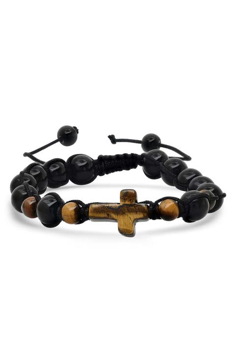 Men's Tiger's-Eye & Bead Cross Bracelet
