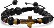 STEELTIME Men's Tiger's-Eye & Bead Cross Bracelet