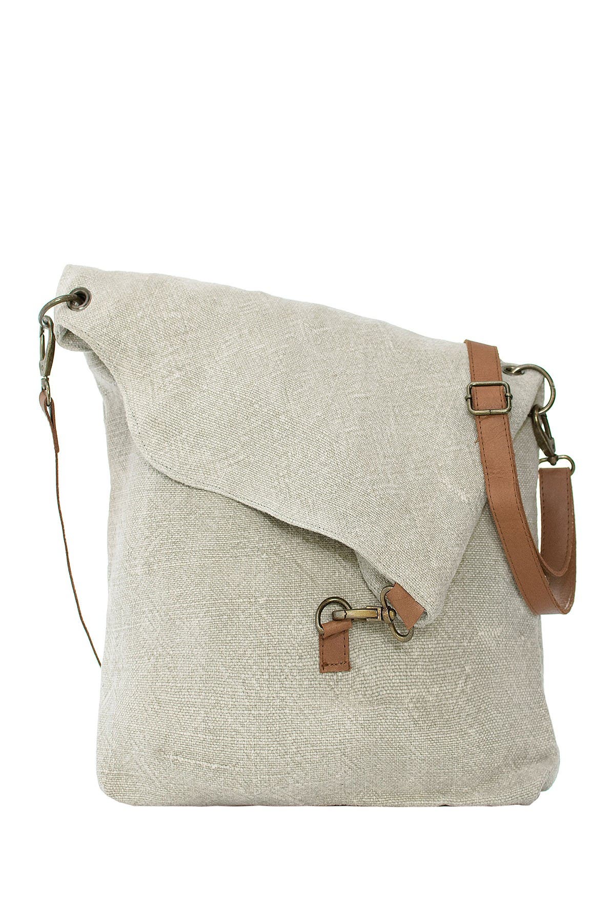 VINTAGE ADDICTION Foldover Jute & Leather Crossbody Bag, Main, color, 