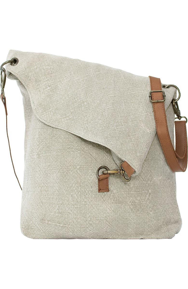 VINTAGE ADDICTION Foldover Jute & Leather Crossbody Bag, Main, color,