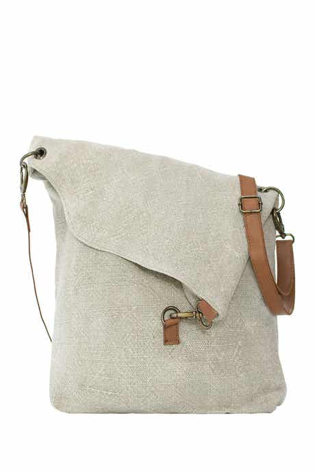 Foldover Jute & Leather Crossbody Bag
