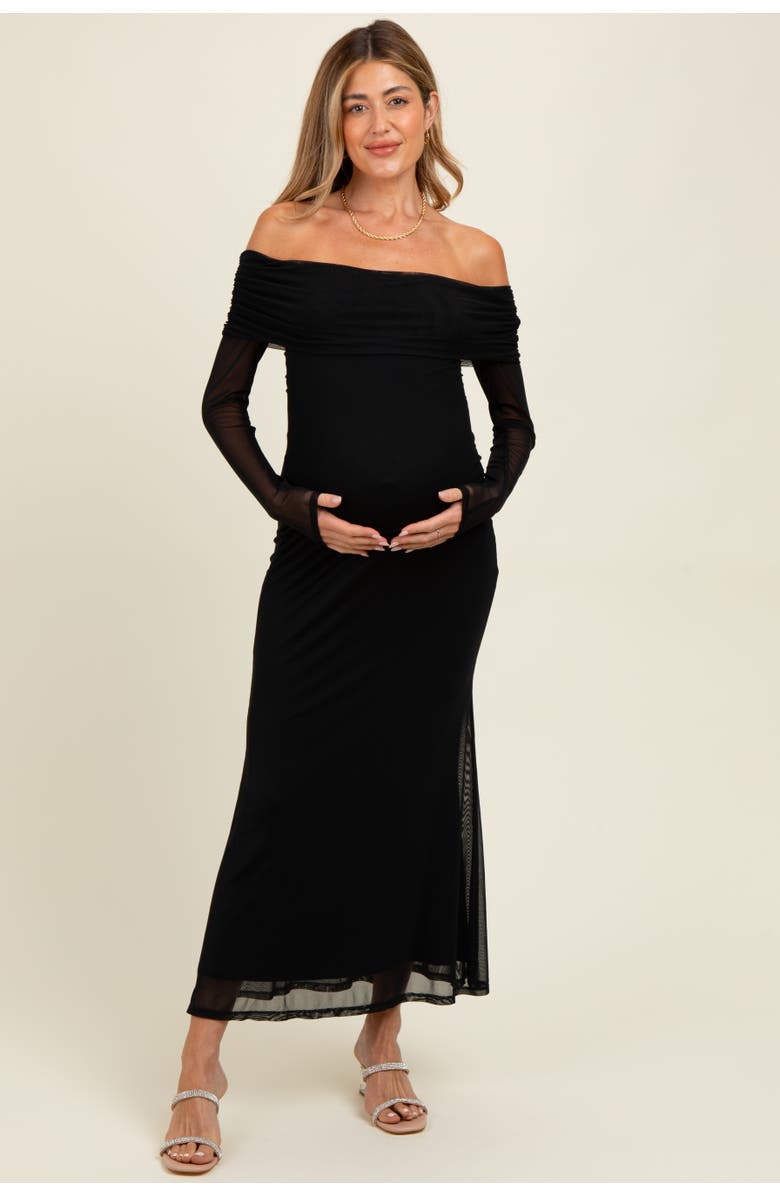 PinkBlush Mesh Overlay Off Shoulder Long Sleeve Midi Dress, Main, color, 