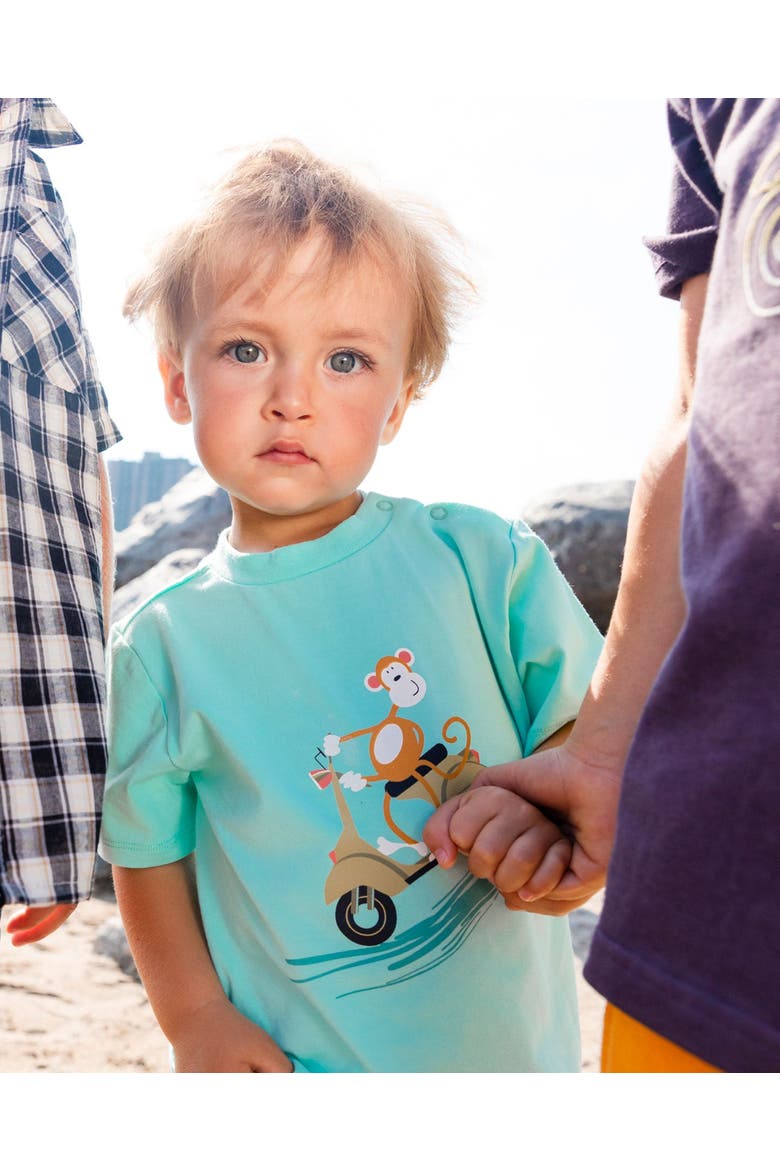 Baby Boy's Two-Piece Top And Short Set Monkey On Navy And Turquoise Moped, Alternate, color, Monkey On Navy And Turquoise