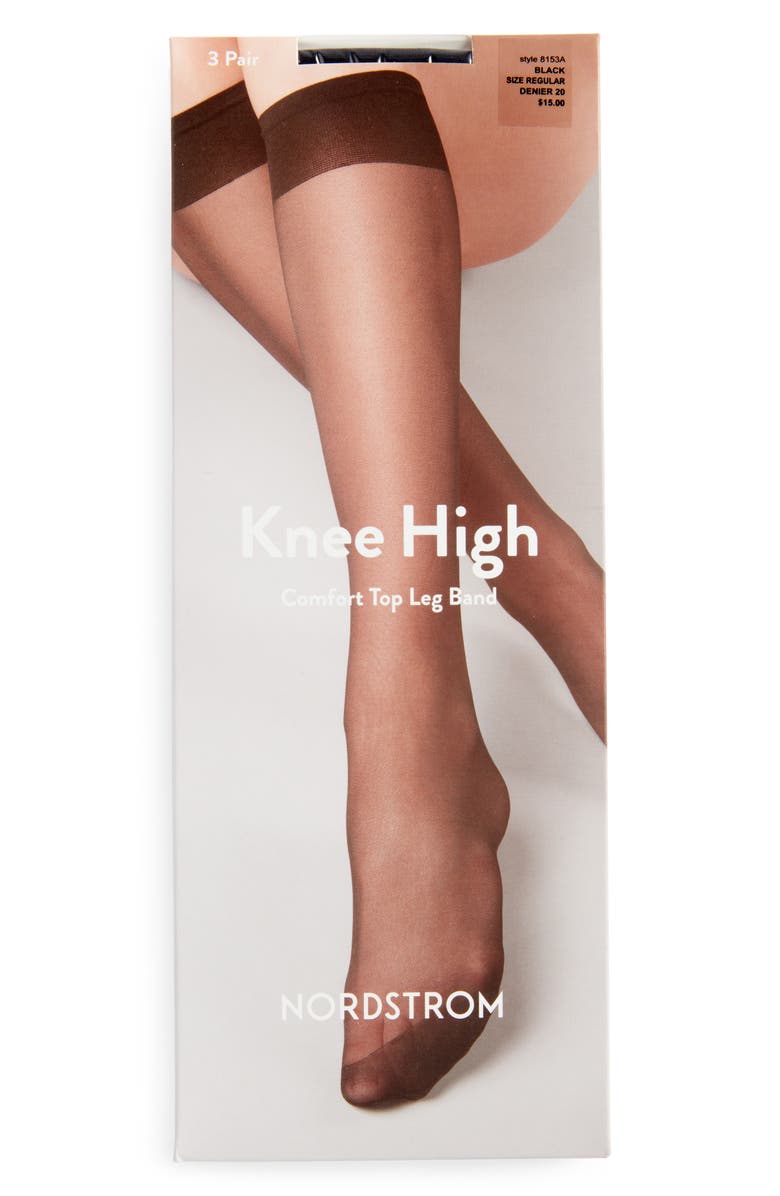 Nordstrom 3-Pack Sheer Knee High Socks, Alternate, color, Black