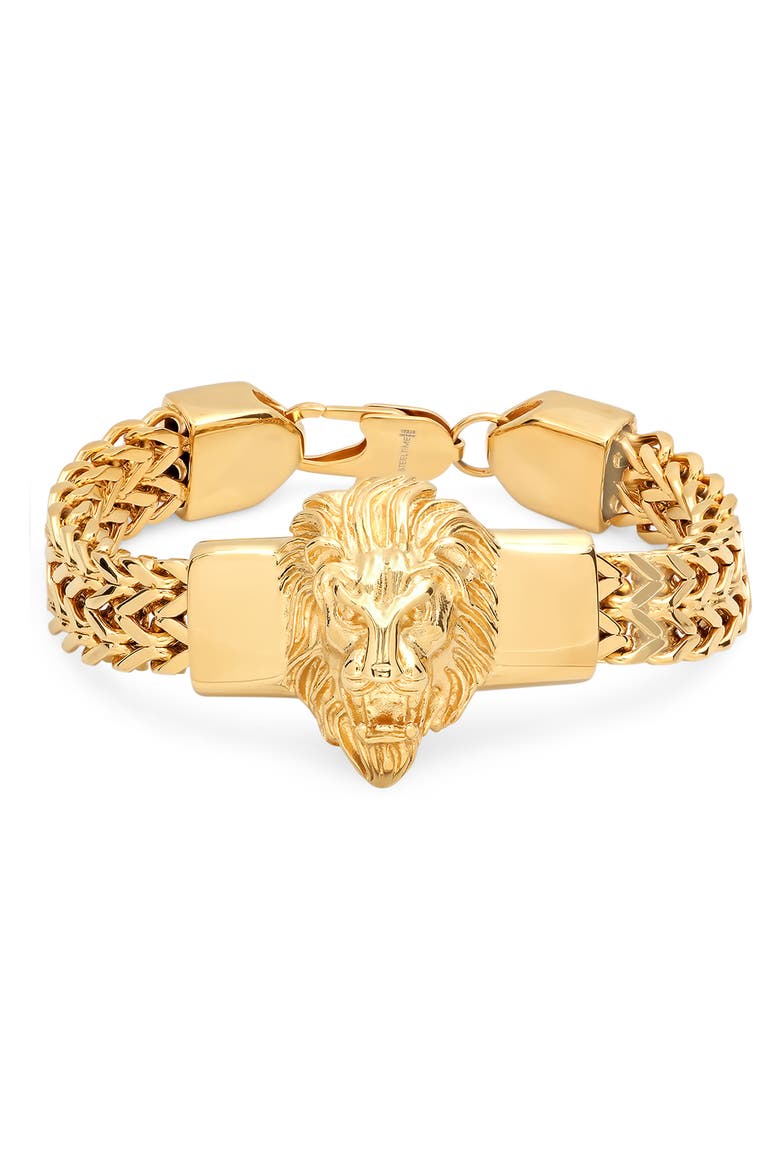 Lion Head Motif Chain Bracelet, Main, color, GOLD