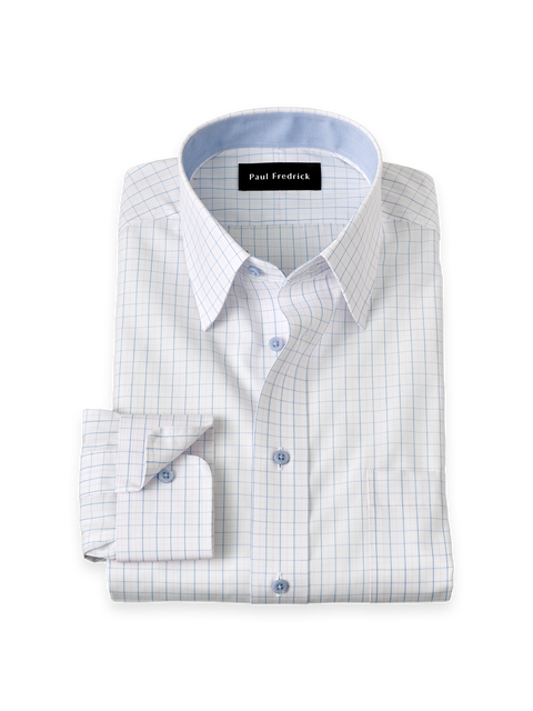 Cotton Buttondown Collar Broadcloth Classic Contrast Trim Button Cuff Long Sleeve Shirt