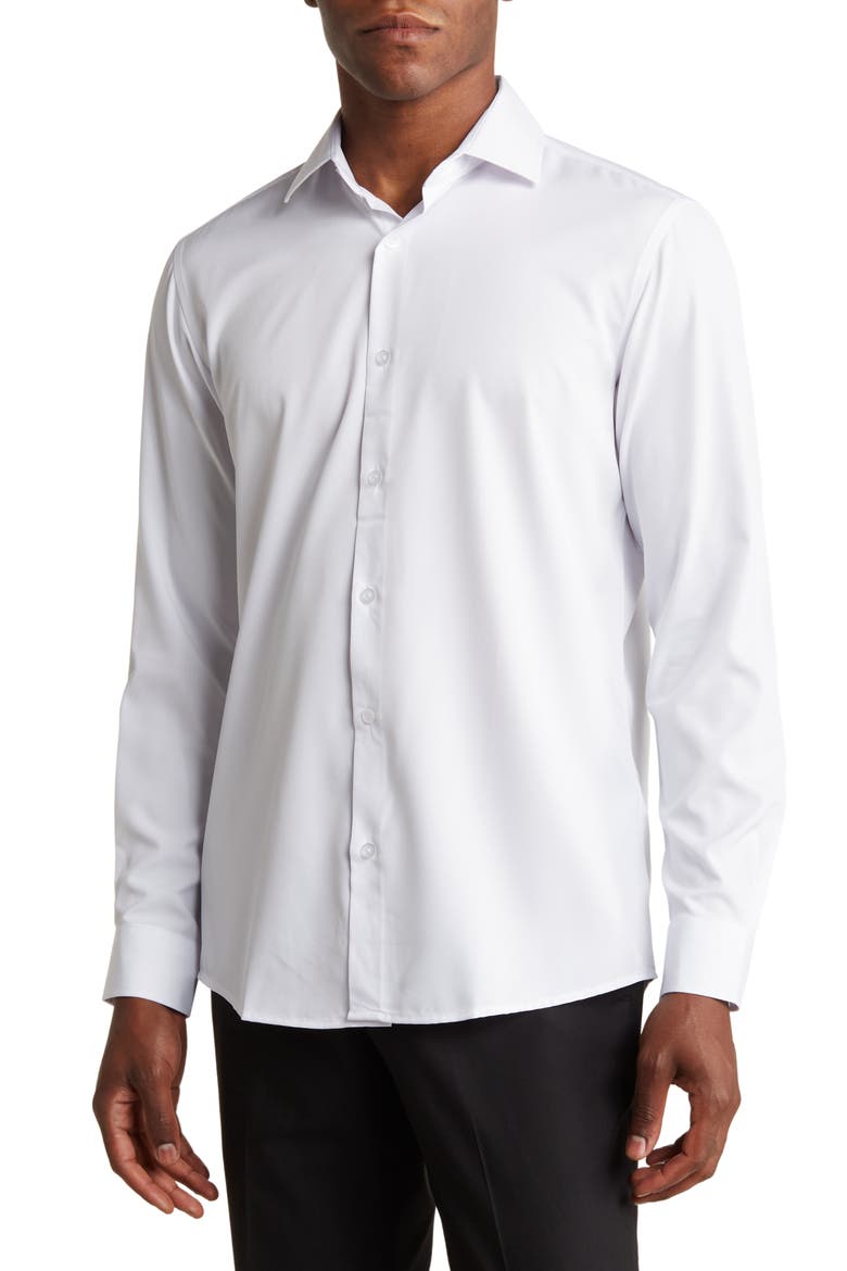 Slim Fit Solid Wrinkle Resistant Performance Stretch Button-Up Shirt, Main, color, WHITE