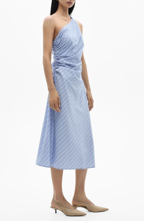 Shop Mango One-shoulder Midi Dress In Blue