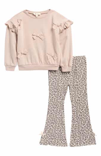 Kids' Bow Pullover & Leopard Print Wide Leg Pants Set