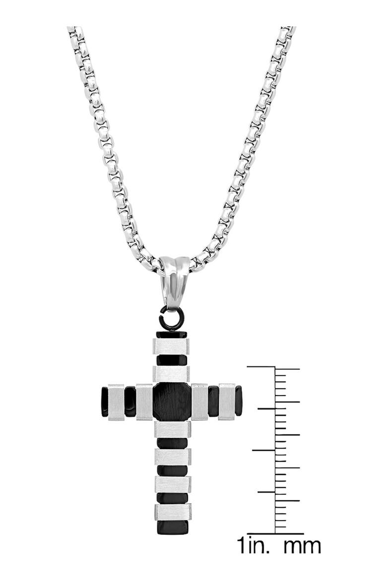 Two Tone Stainless Steel Cross Pendant Necklace, Alternate, color, SILVER/ BLACK