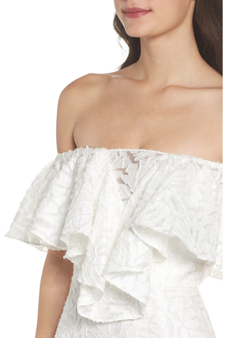 C/MEO More to Give Off the Shoulder Midi Dress, Alternate, color, IVORY