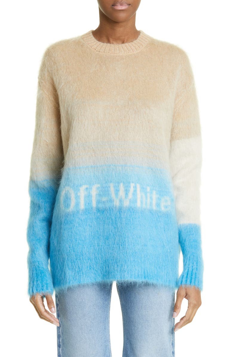 Off-White Helvetica Logo Mohair Blend Sweater, Main, color,