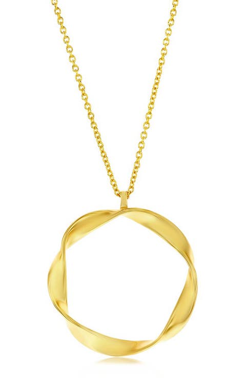 14K Gold Plated Sterling Silver Twisted Circle Pendant Necklace