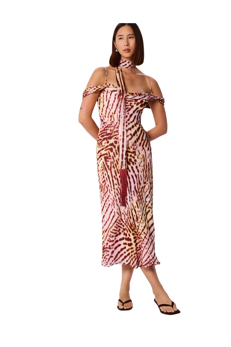 Orchid Print Scarf Midi Dress, Main, color, Pink/Multi